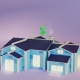 3d illustration. Big blue house for sale with purple background. 3d rendering.